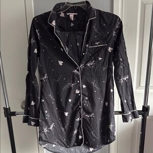 Black Pajama Top with Heart and Star Print